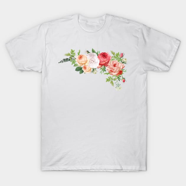 Romantic Watercolor Flower Bouquet Arrangement Blooming T-Shirt by DMRStudio